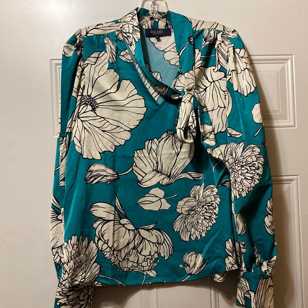 Rachel Teal and Cream Floral Blouse M